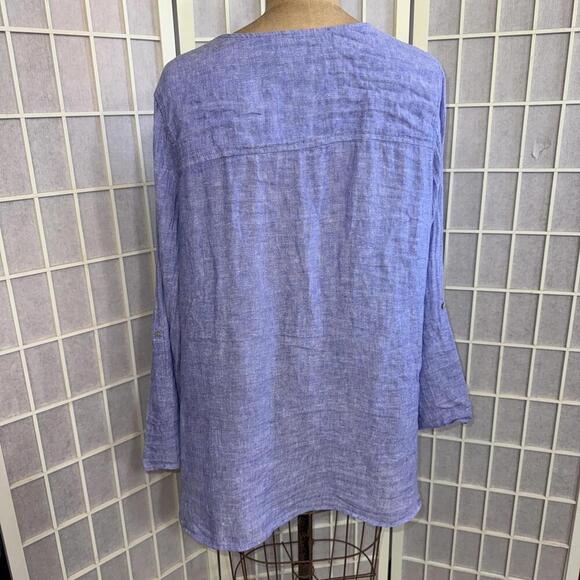 Tahari 100% Linen Blue Lightweight Boho Beach Quiet Luxury Minimalist Blouse 1X - Picture 3 of 14